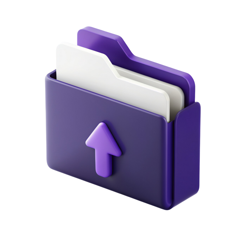 A 3d purple folder with an arrow pointing up png