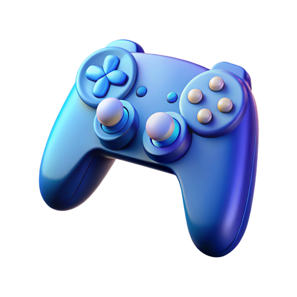 3d blue game controller on transparent background png