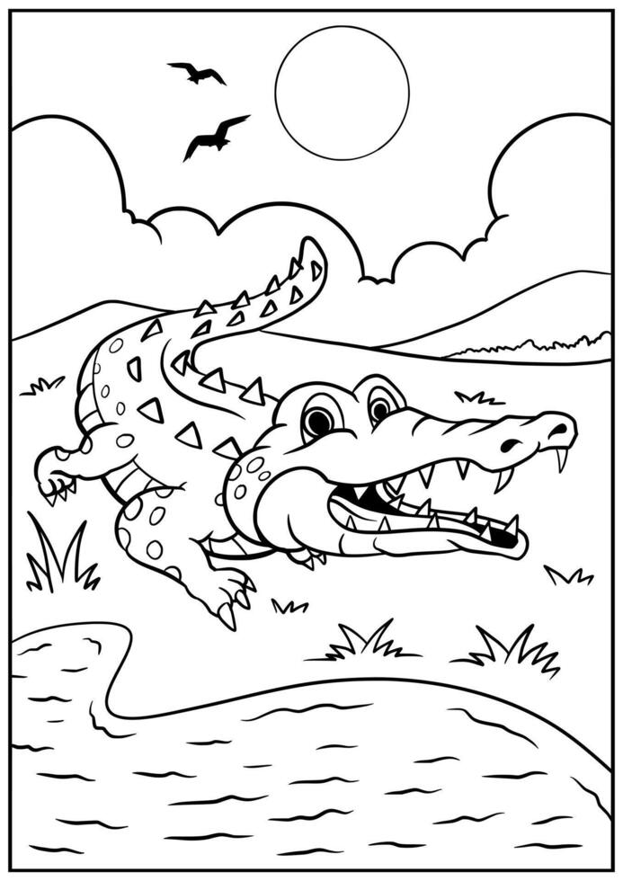 Coloring page outline of the crocodile vector