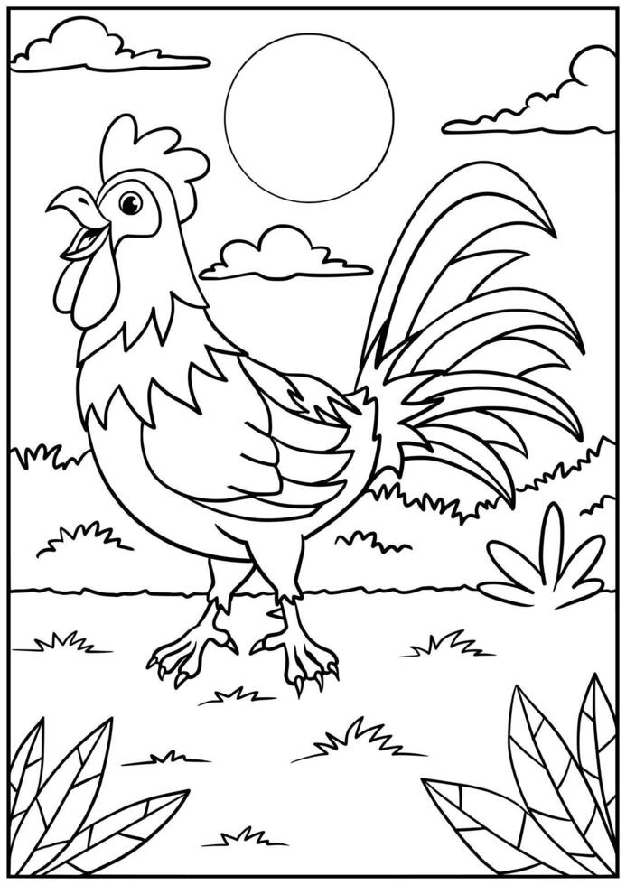 Coloring page outline of the rooster vector