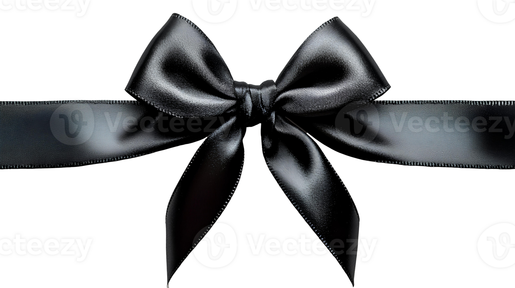 Black bow for gift wrapping , top view, flat lay design. Festive ribbon bow isolated on transparent background. Elegant and decorative black bow for presents, holiday gift wrapping, or crafts png
