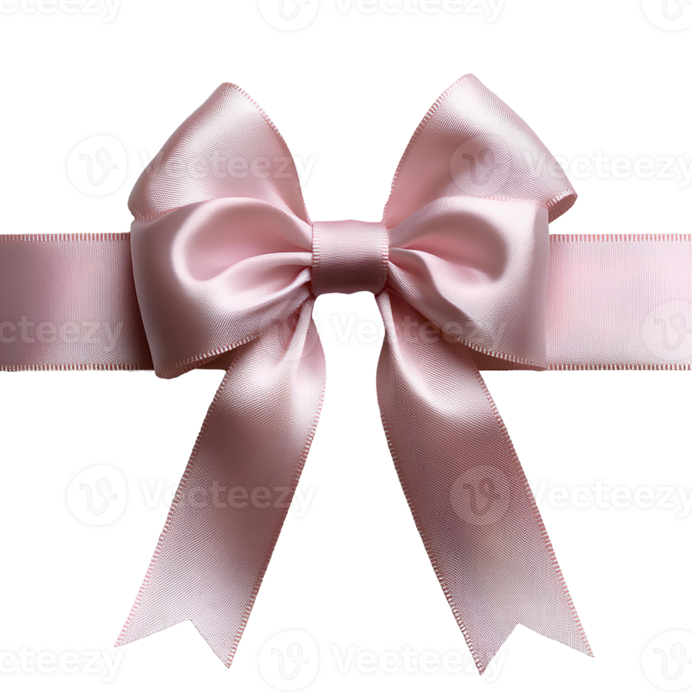 Pink bow for gift wrapping , top view, flat lay design. Festive ribbon bow isolated on transparent background. Elegant and decorative pink bow for presents, holiday gift wrapping, or crafts png