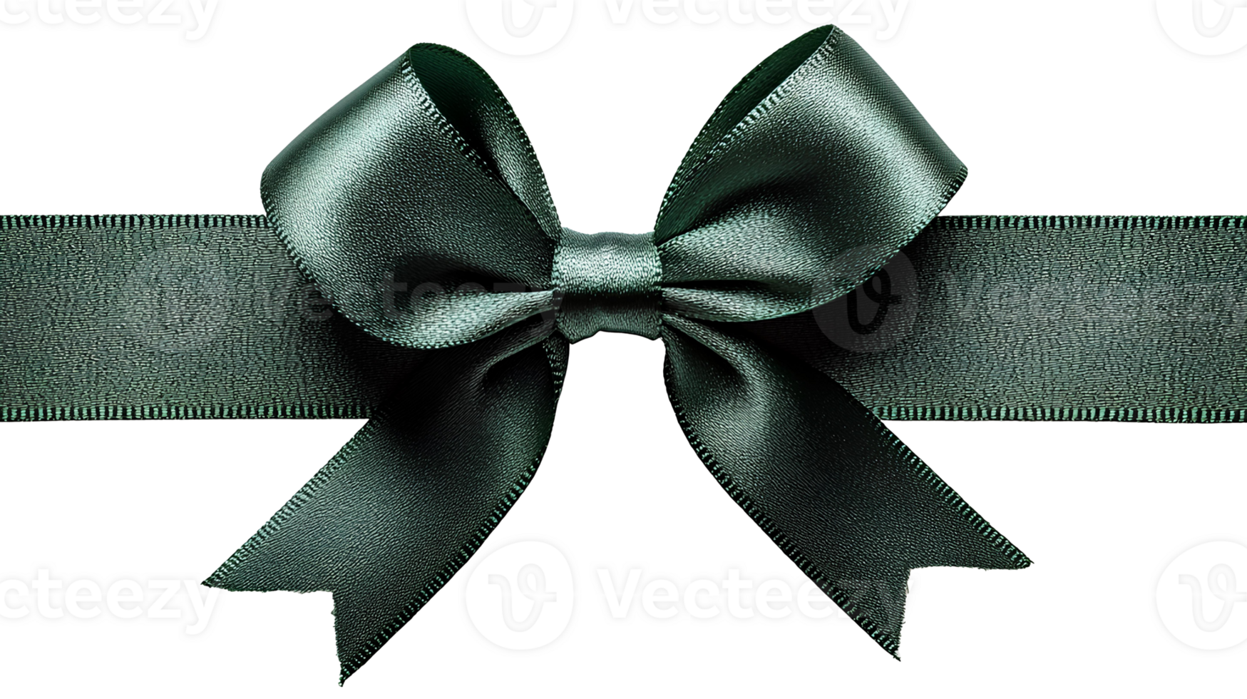 Green bow for gift wrapping , top view, flat lay design. Festive ribbon bow isolated on transparent background. Elegant and decorative green bow for presents, holiday gift wrapping, or crafts png