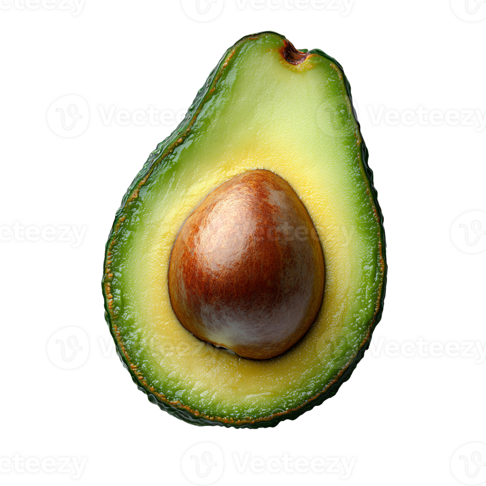 Avocado slice , top view, flat lay design, isolated on transparent background. Fresh green avocado slice with seed, showcasing creamy texture and vibrant color. Perfect for healthy food preparation png