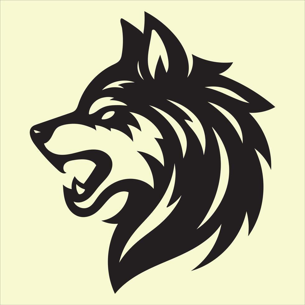 A wolf head logo with a black and white design vector