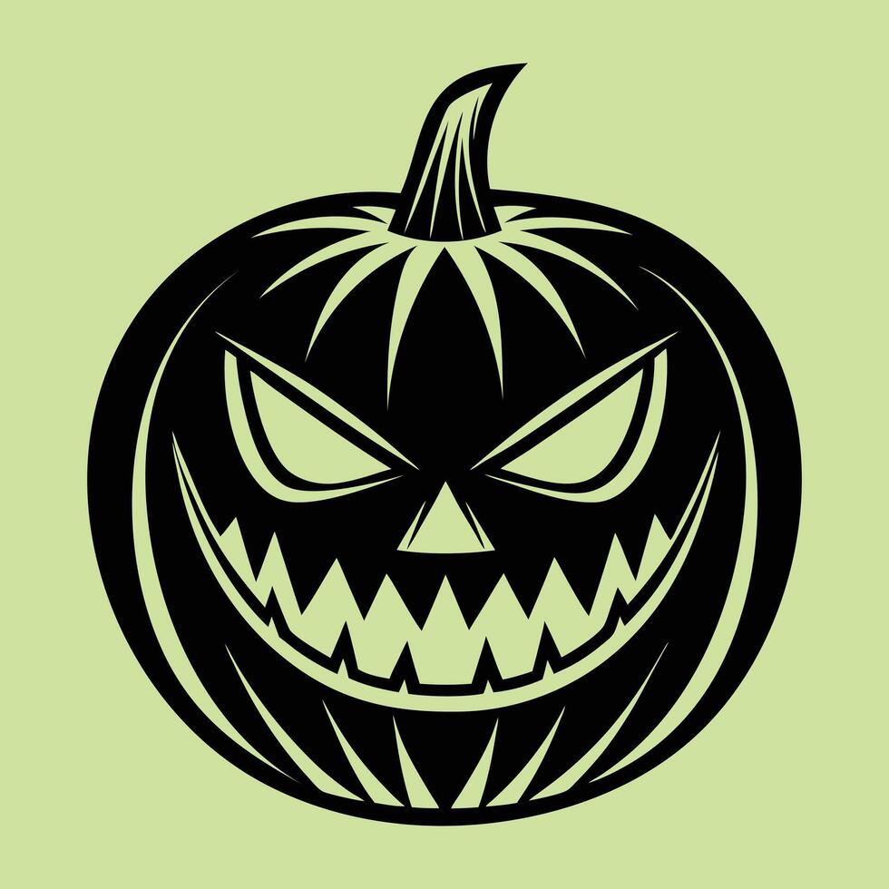 A black and green pumpkin with an angry face vector