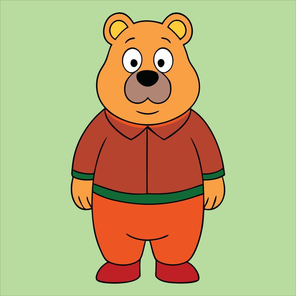 A cartoon bear wearing a red shirt and green pants vector