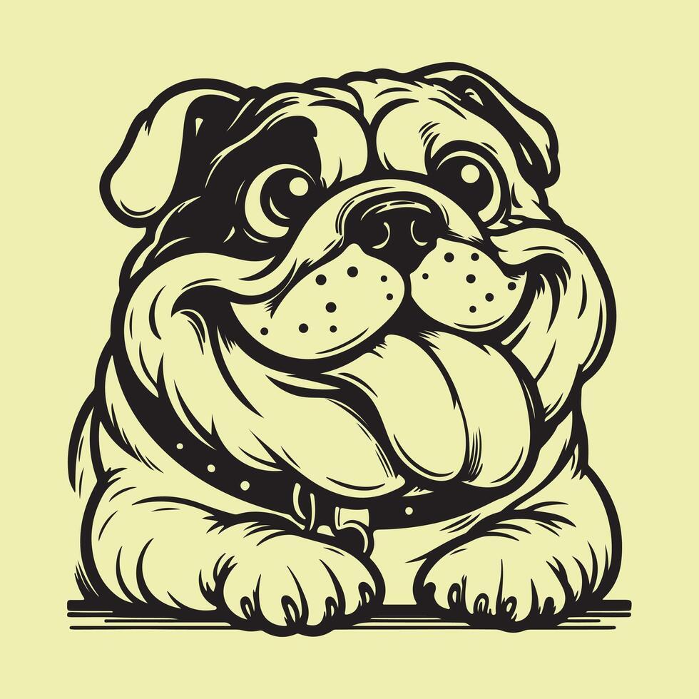 A bulldog is sitting on a table with his tongue out vector