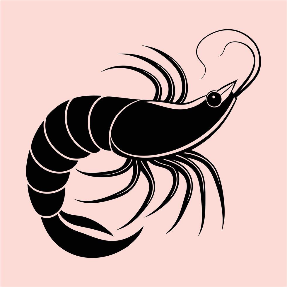 Shrimp silhouette on pink background vector