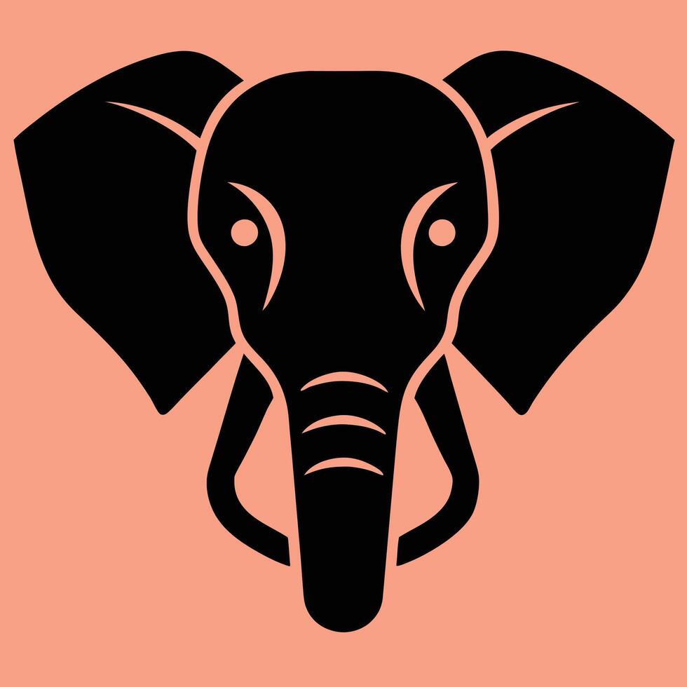An elephant head black flat icon on an orange background vector