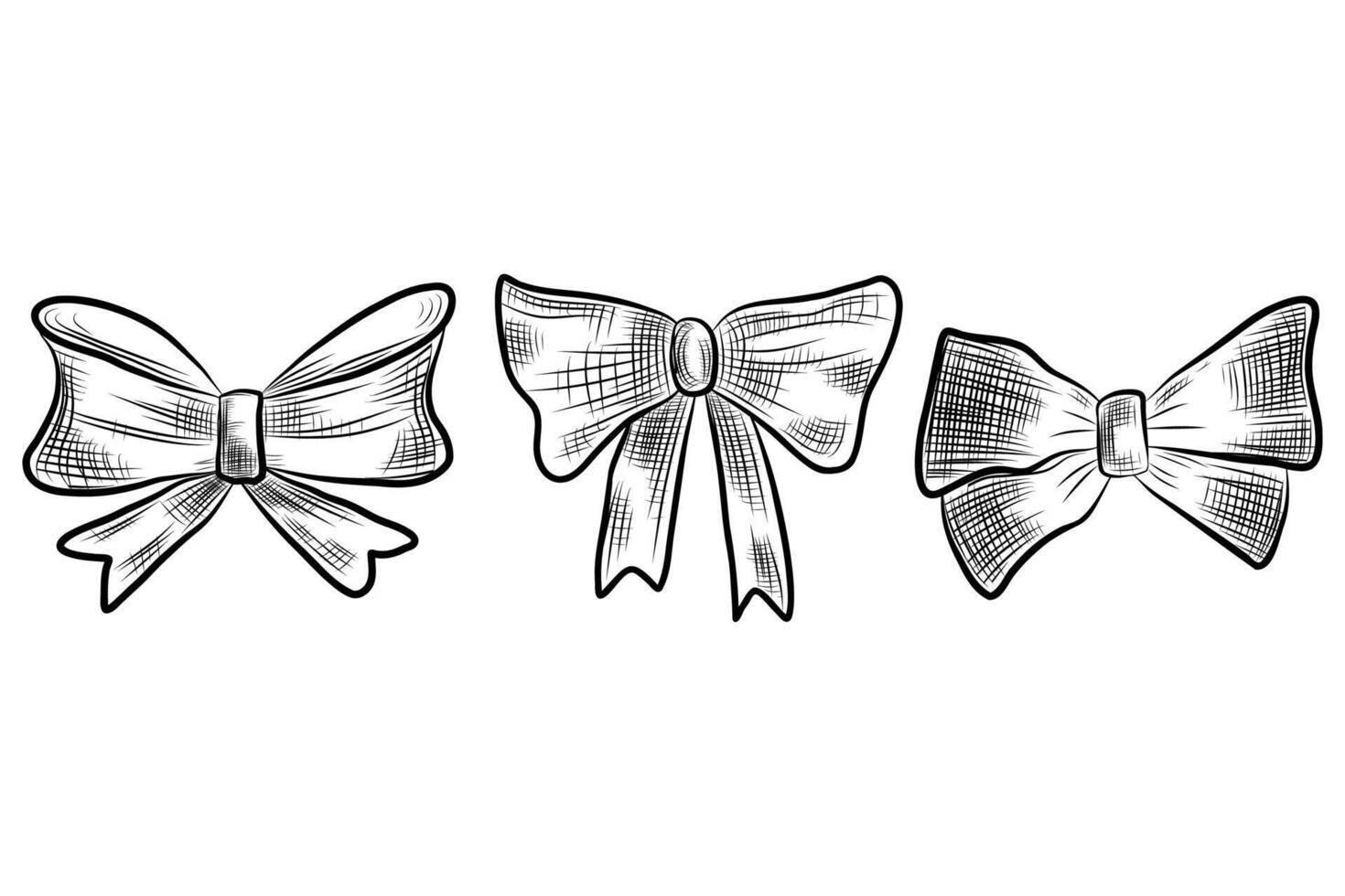 Hand drawn Set of high detailed bow tie drawing, ink and pen style drawing of bow tie illustration on white background, clip art, neckties, tuxedo vector