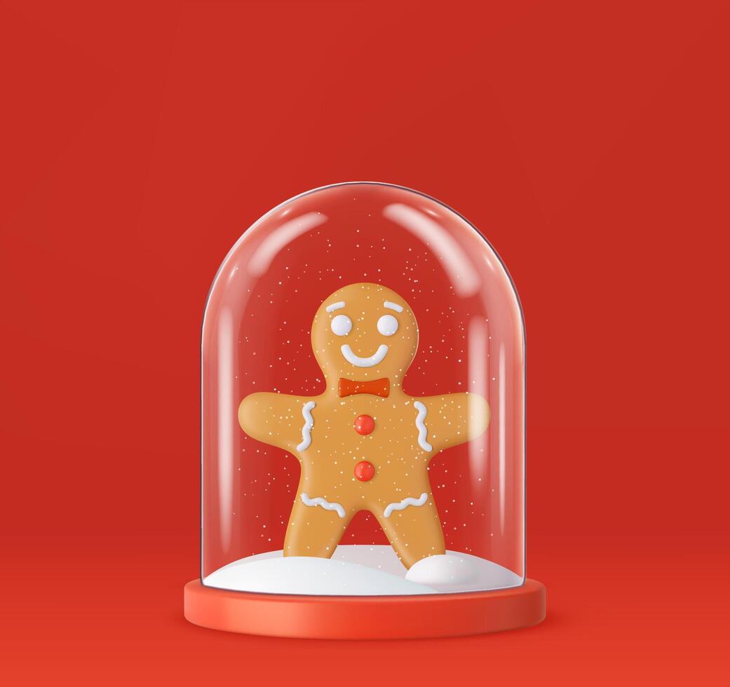 3d Transparent snow globe with Gingerbread vector