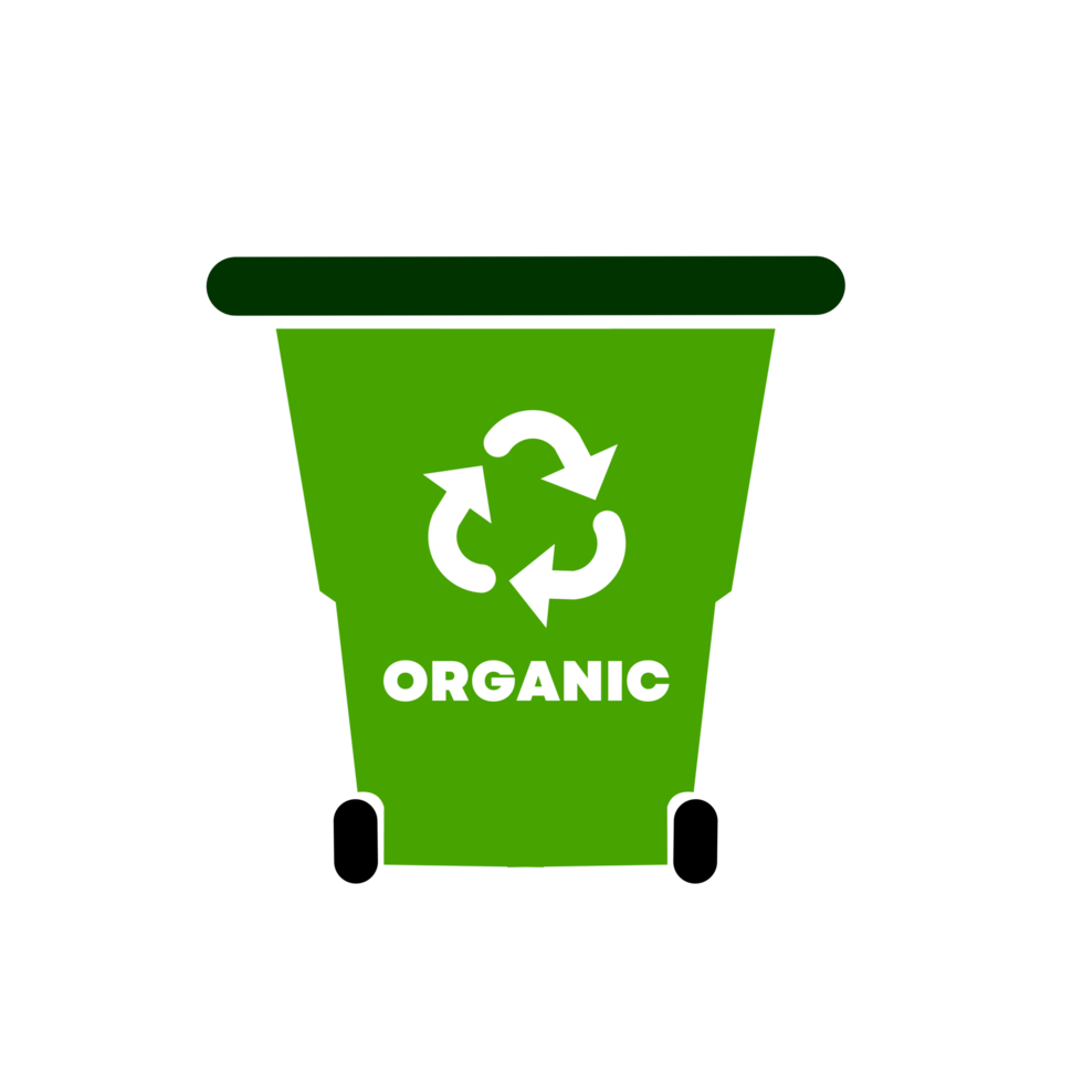 Trash can icon with recycle sign. Garbage bin or basket with recycling symbol. png