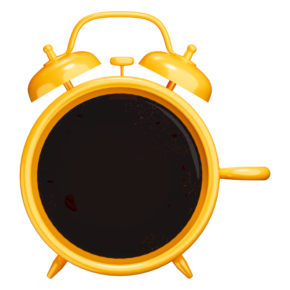 3D Yellow coffee cup style with clock Retro alarm clocks coffee time concept png