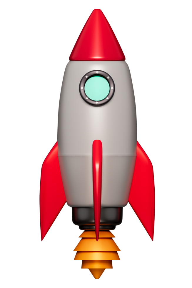 3D simple red retro space rocket icon isolated or transparent background Booster startup and Developer concept png