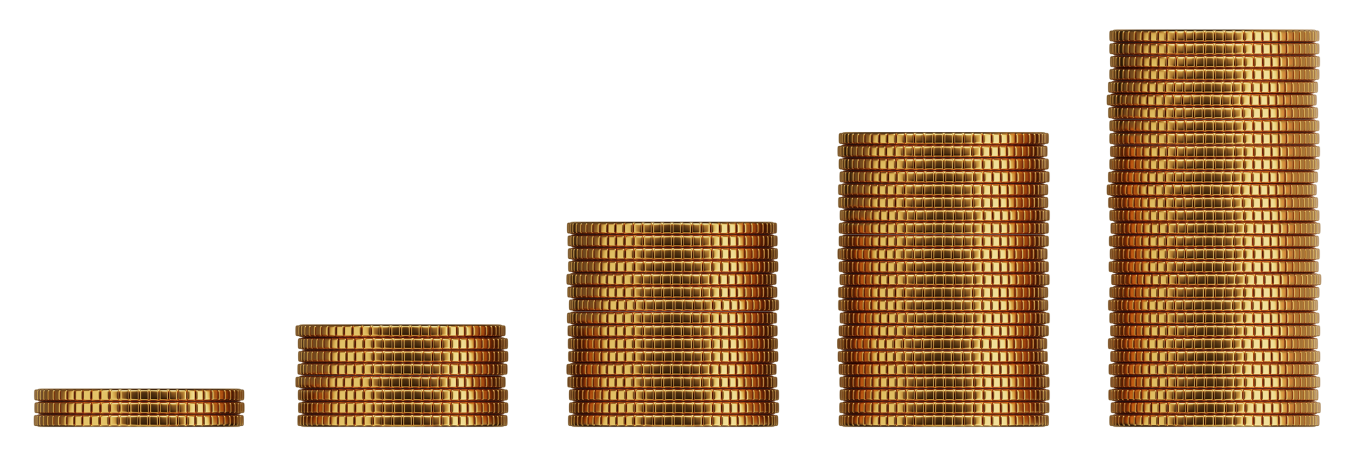 Gold coins stack graph chart with The trend of growth in the value of money concept png