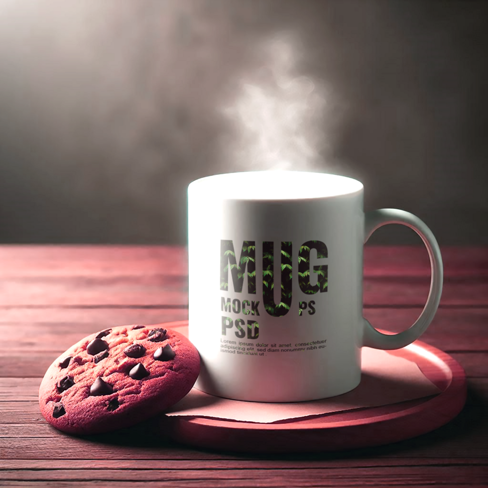 A Coffee Mug Mockup with a cookie psd