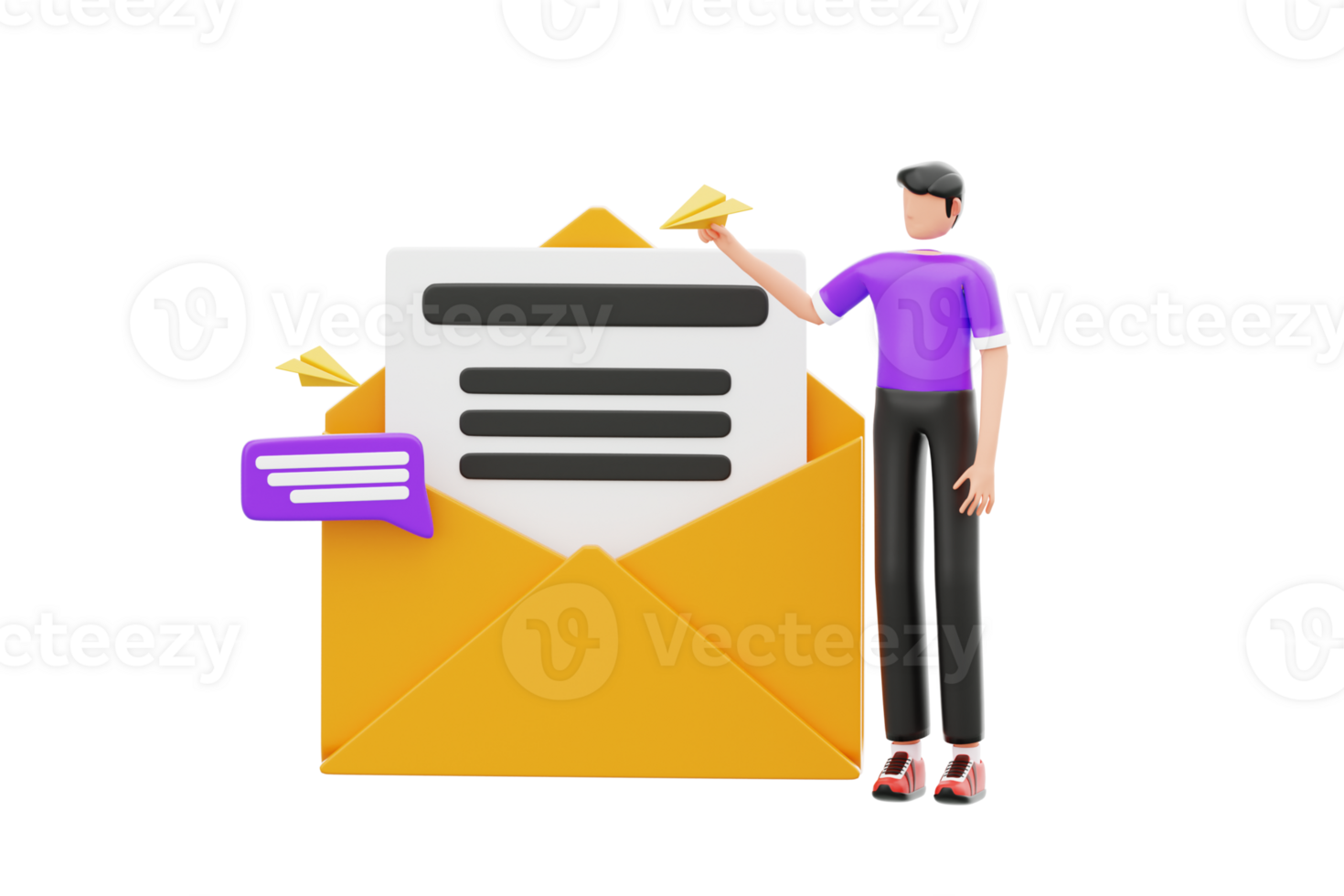 Businessman doing email communication 3d illustration. Digital Communication 3D Illustration png
