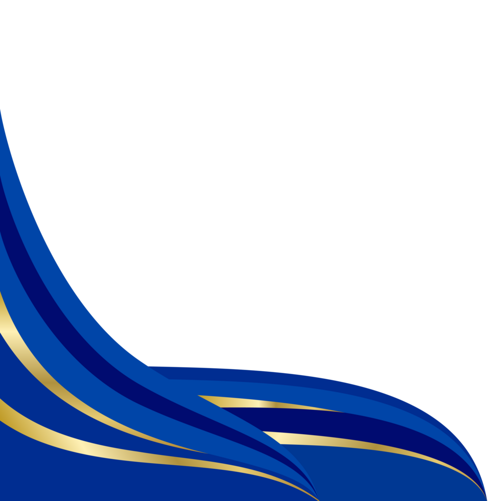 Curve corner in blue gradient and gold lines png