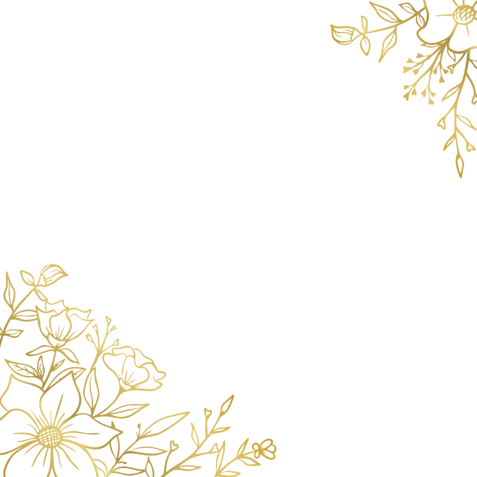 Rustic hand drawn flower frame in gold png