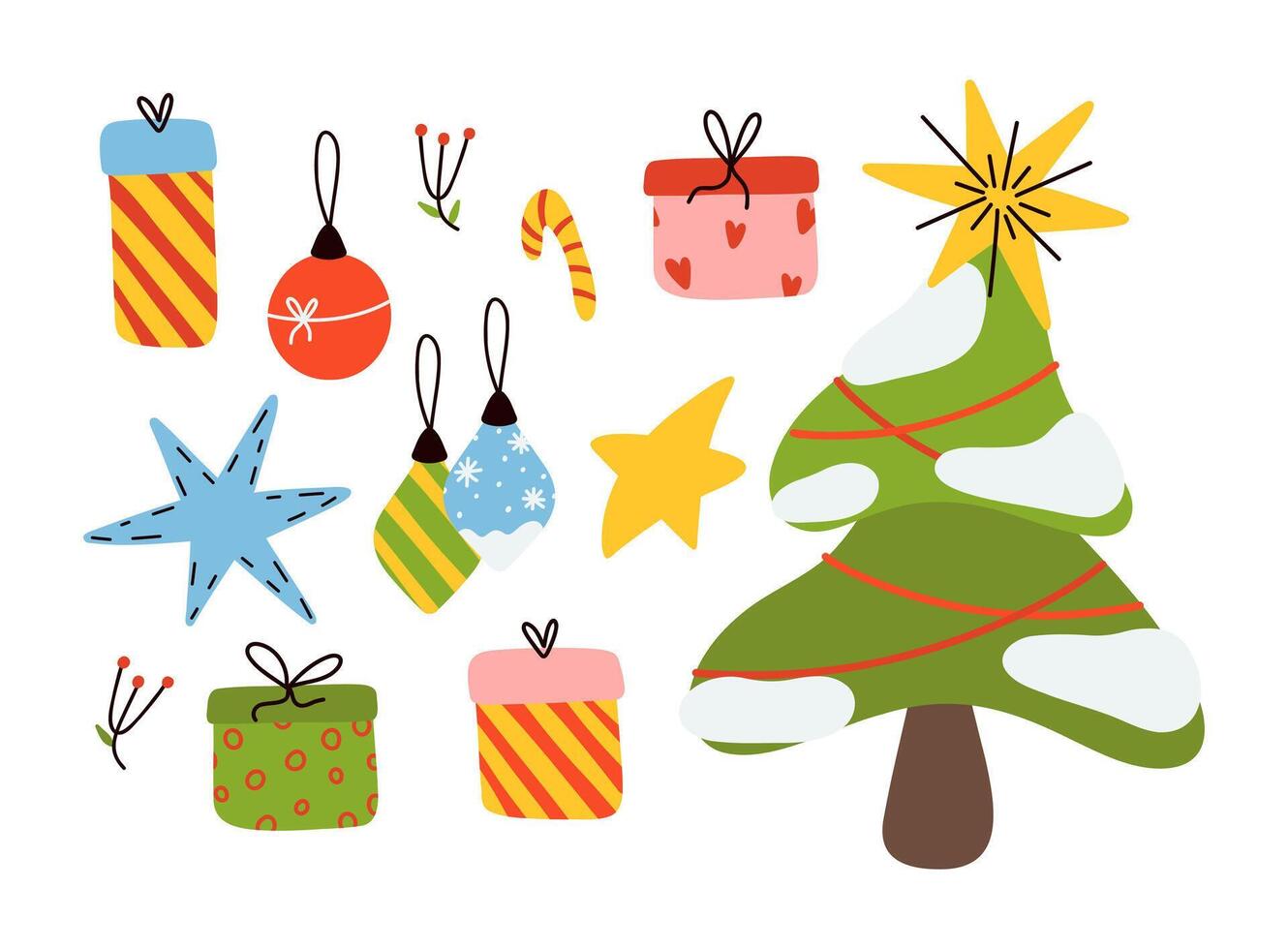 winter set. Set of New Year and Christmas objects. vector