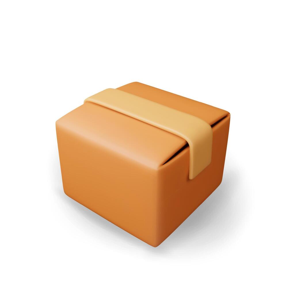 3D carton packaging box isolated on white. Render cardboard package with cover vector