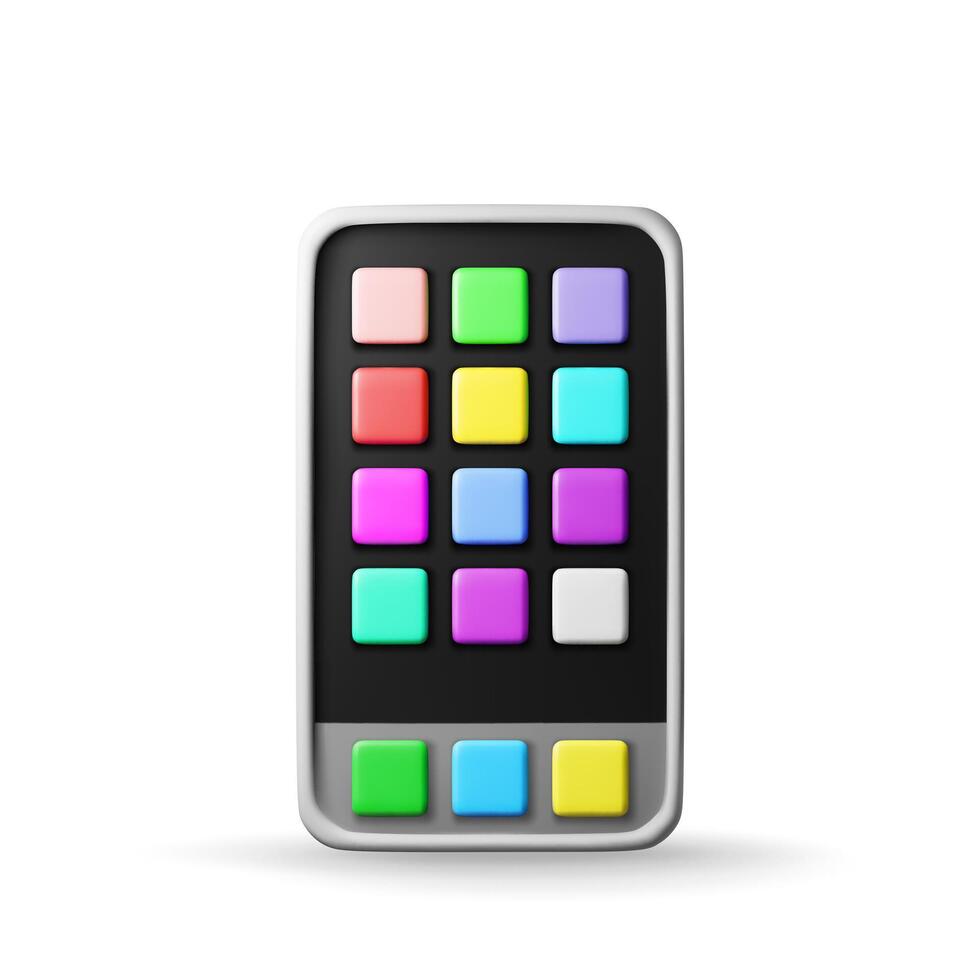 3d smartphone with UI icons isolated. Render front view smart phone icon vector