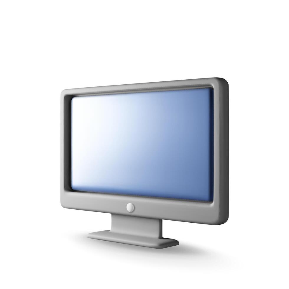 3d black PC monitor with empty screen isolated. Render computer LCD display vector