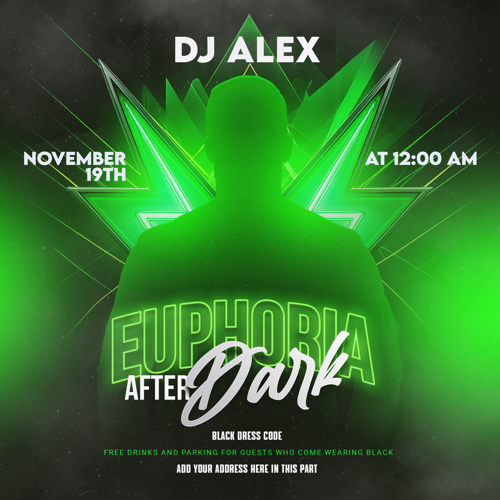 Euphoria After Dark Electric Neon Party Flyer for Social Media Feed psd