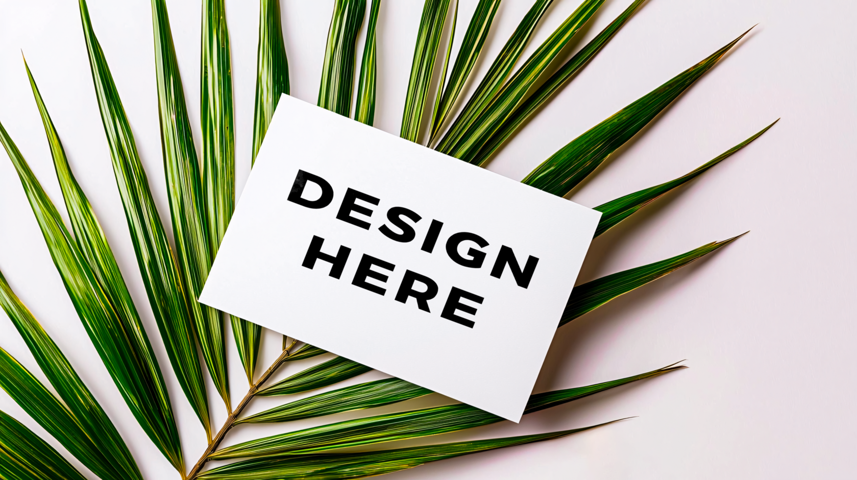 Blank business card mockup on top of palm leaf for identity and branding psd