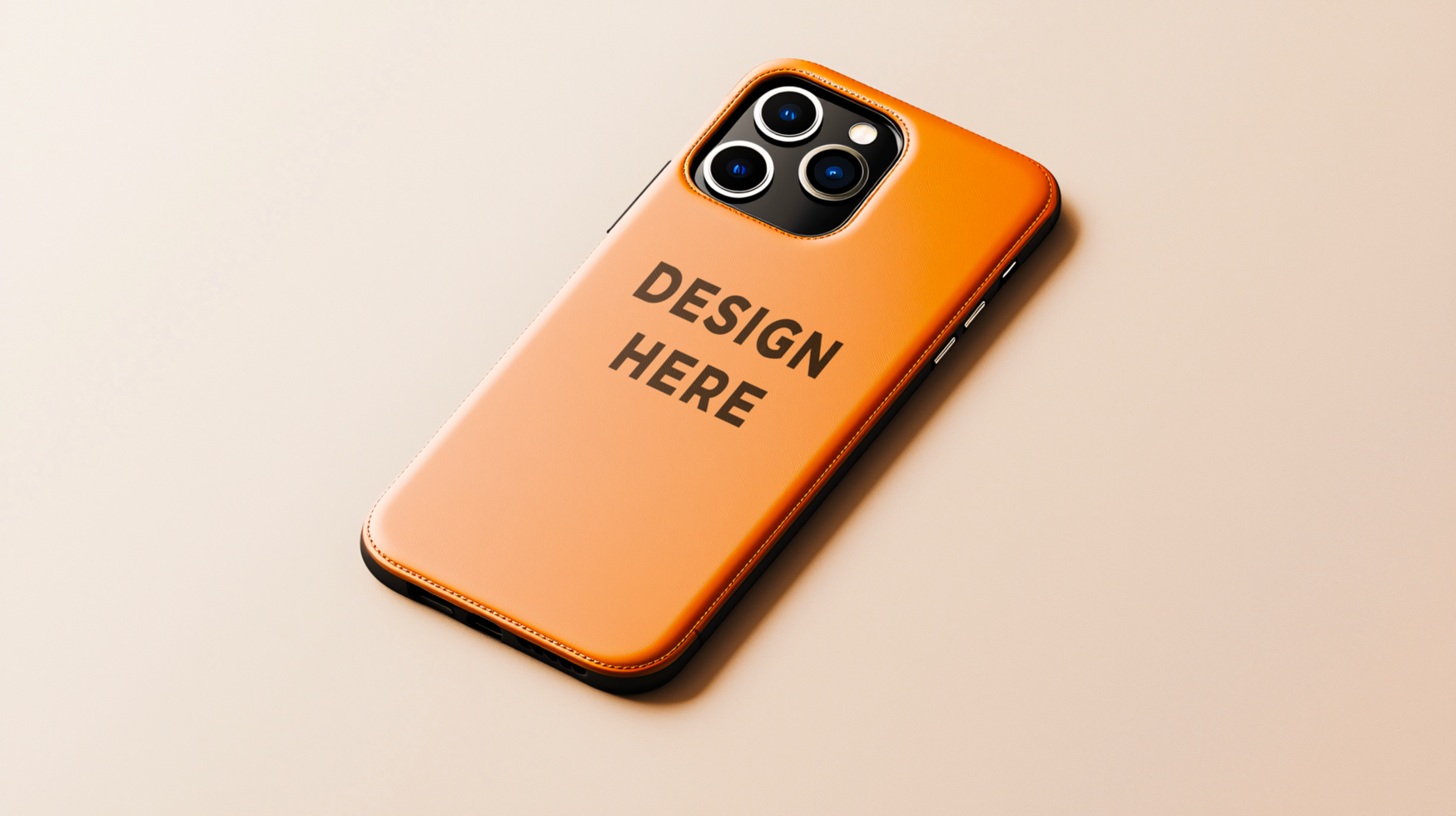 Phone case mockup on light beige background for branding and design placement psd
