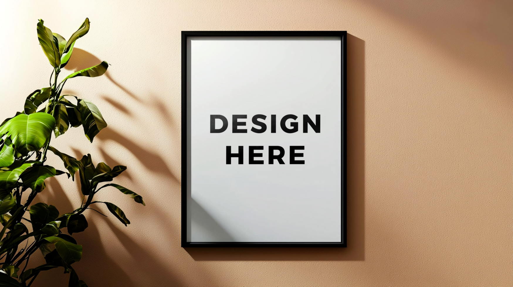 Poster frame mockup in room with peach wall for artwork placement psd