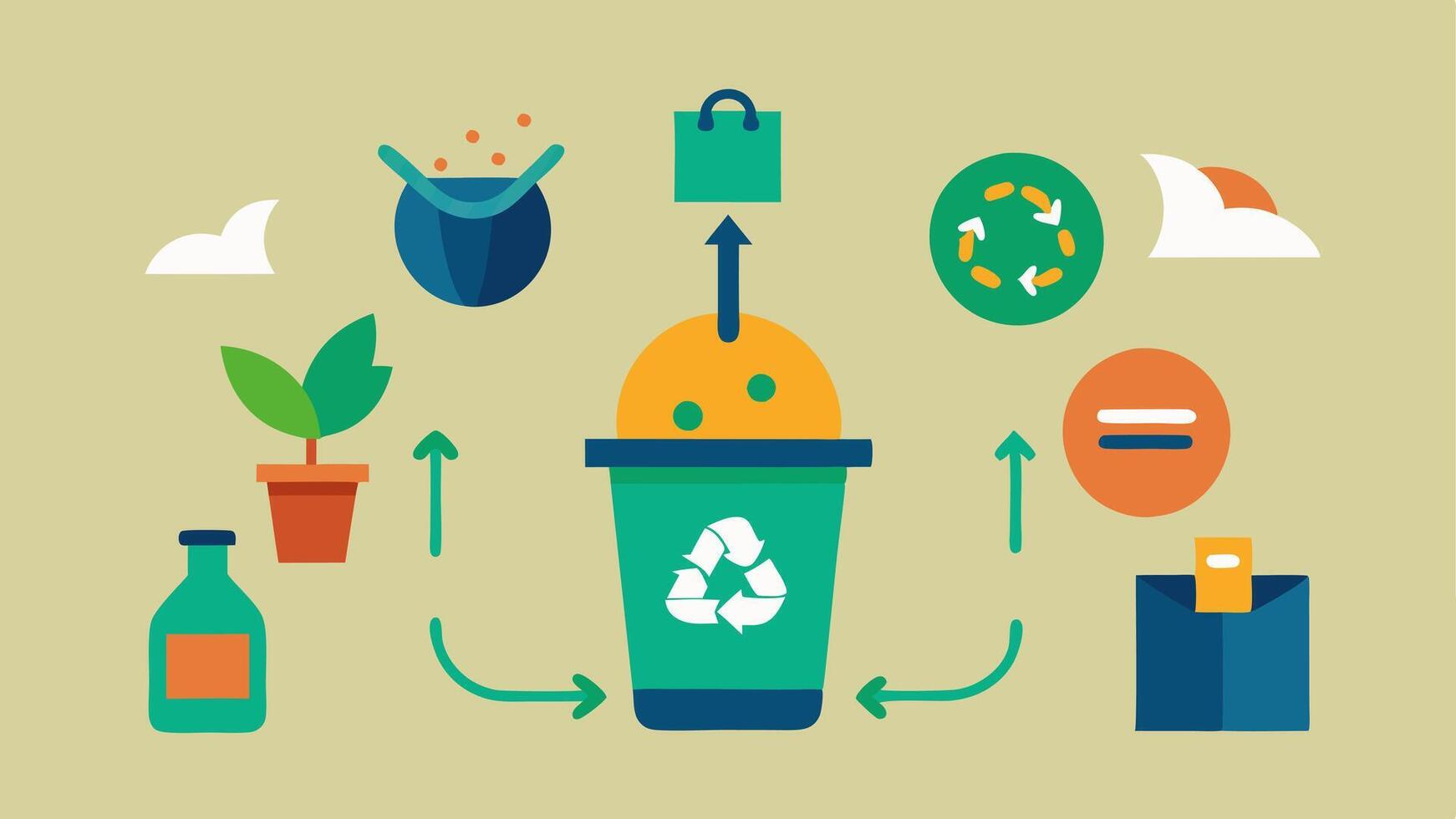 Waste Transformations A split illustration showing the transformation of waste discarded items into useful things like compost or recycled art advocating for waste mindfulness.. vector