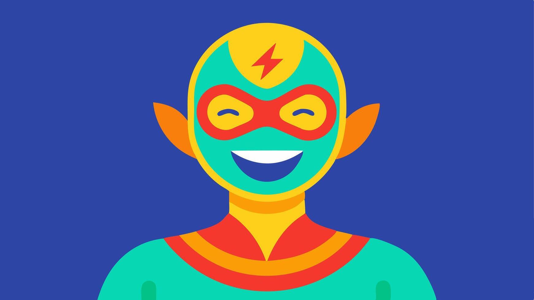 Vibrant Skin A cheerful character wearing a colorful patterned mask with animated glowing skin depicting the uplifting and firming effects of exosomeinfused products.. vector