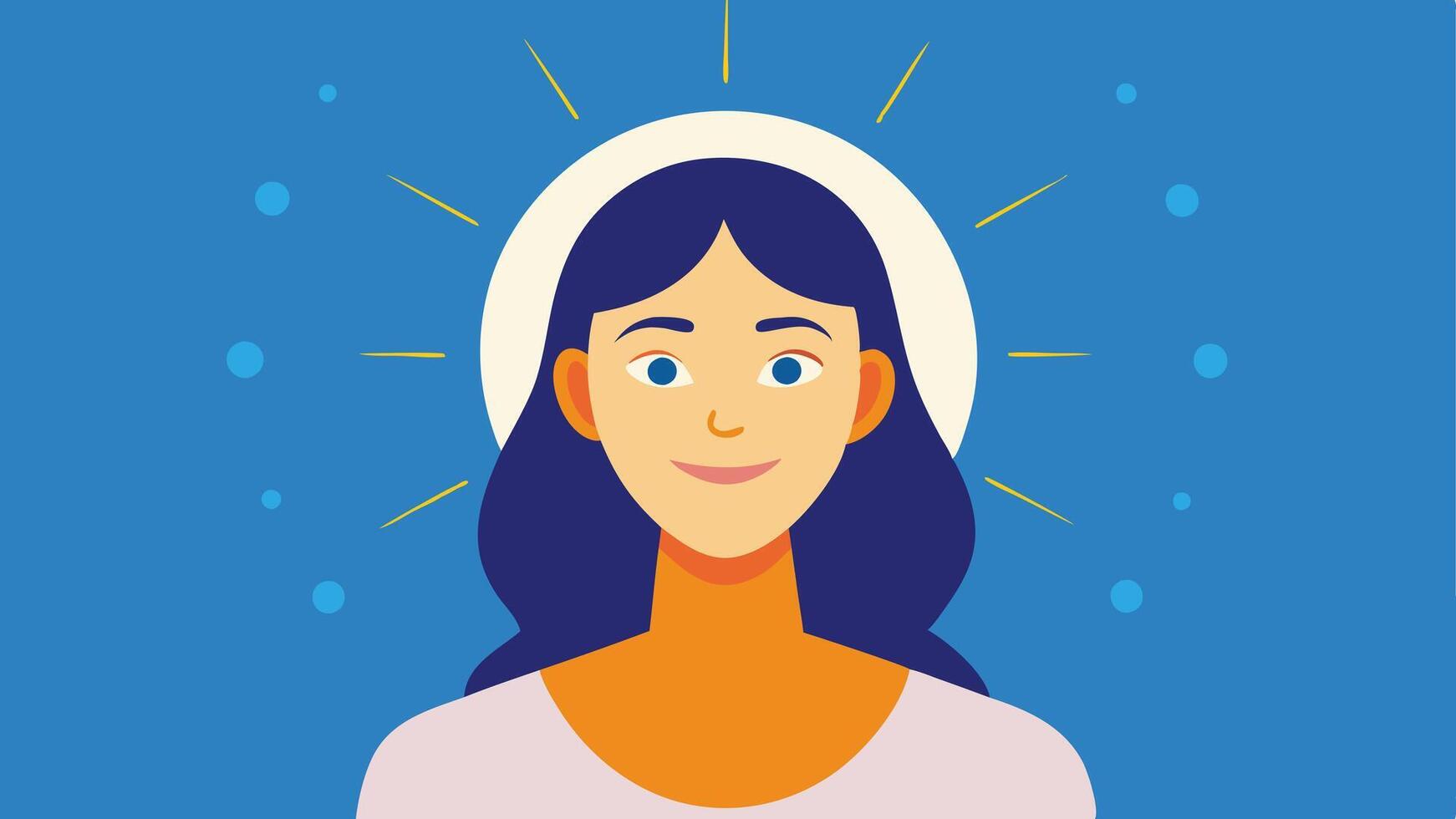 Youthful Glow An illustration of a woman with radiant glowing skin smiling surrounded by a halo of exosomes symbolizing the transformative effect of the serum.. vector