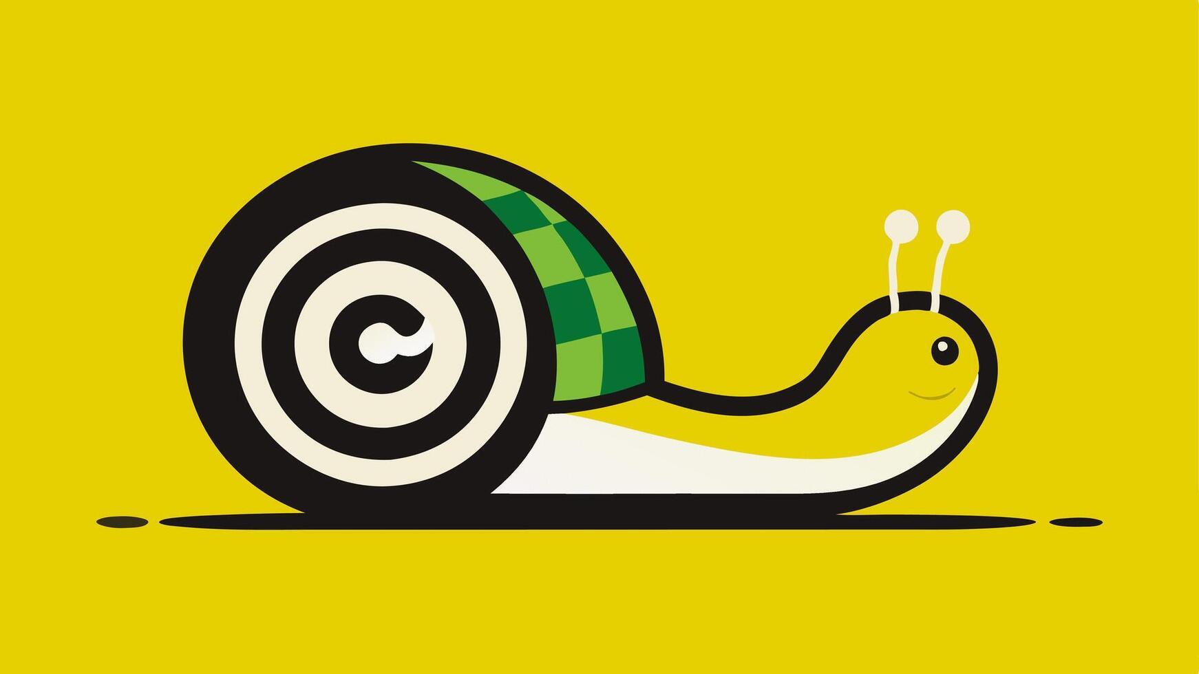 Turbocharged Shell A sleek snail depicted with a streamlined shell that has vibrant racing stripes is positioned on a winding racetrack. The snails turbocharger glows with energy. vector