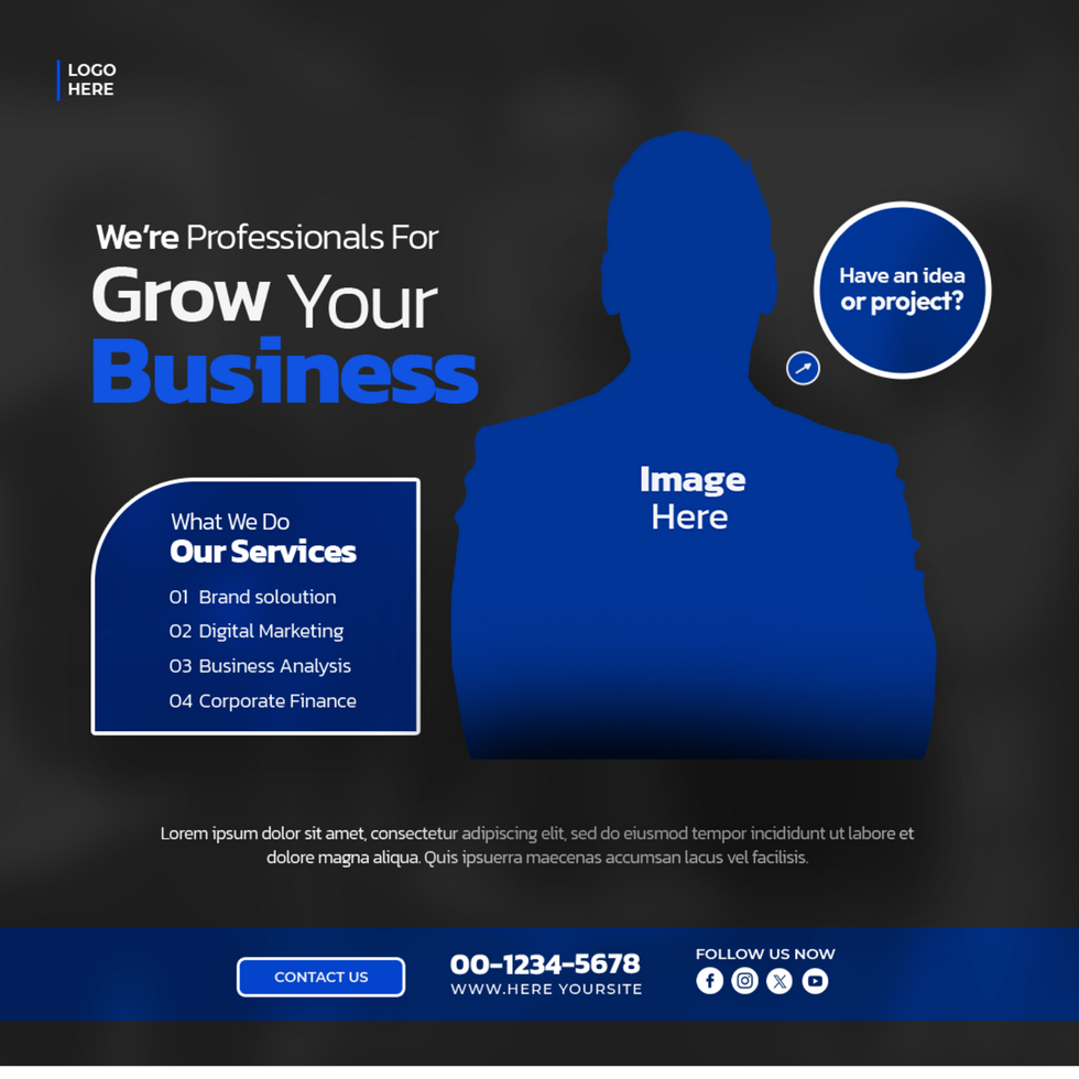 A business website template with a blue background psd