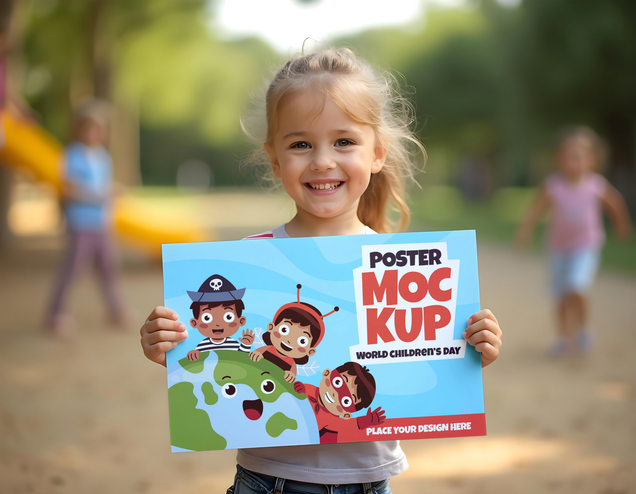 girls holding paper poster mockup psd