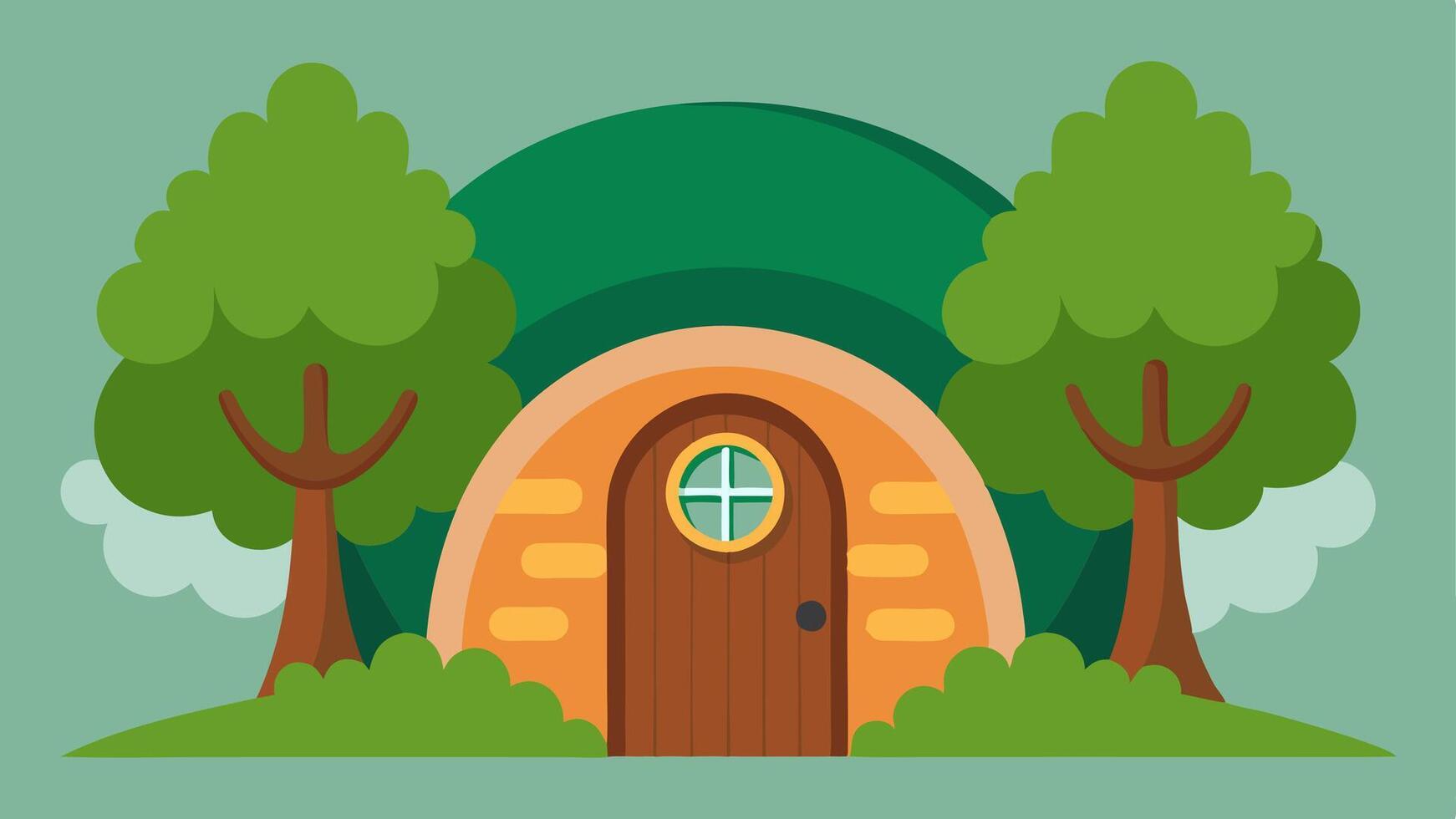 Trunk Embrace A whimsical house nestled within a thick textured tree trunk featuring a rounded wooden door at the base small circular windows adorned with flower boxes and a. vector