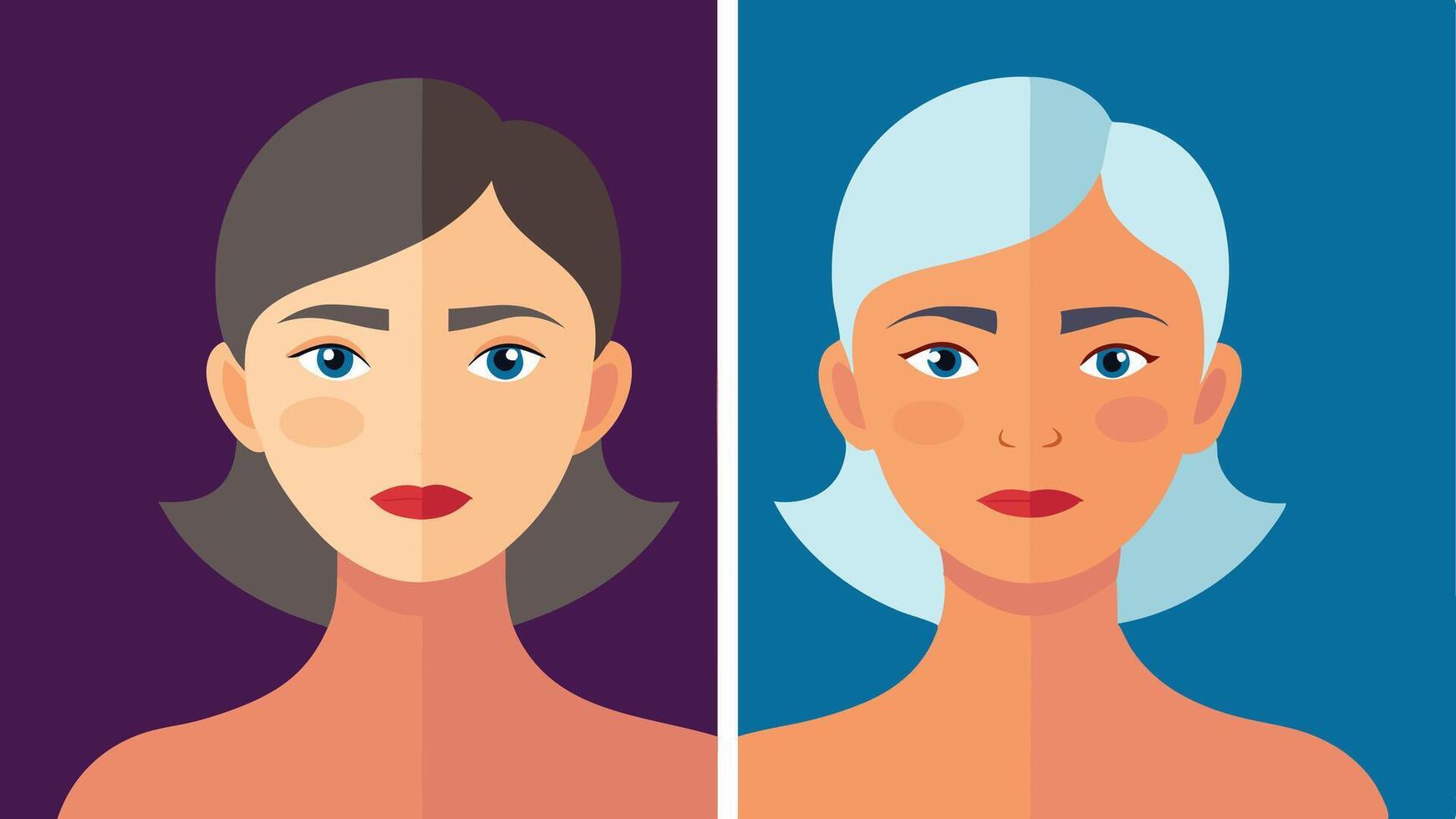 Wrinkle Reduction Two faces displayed side by side. vector