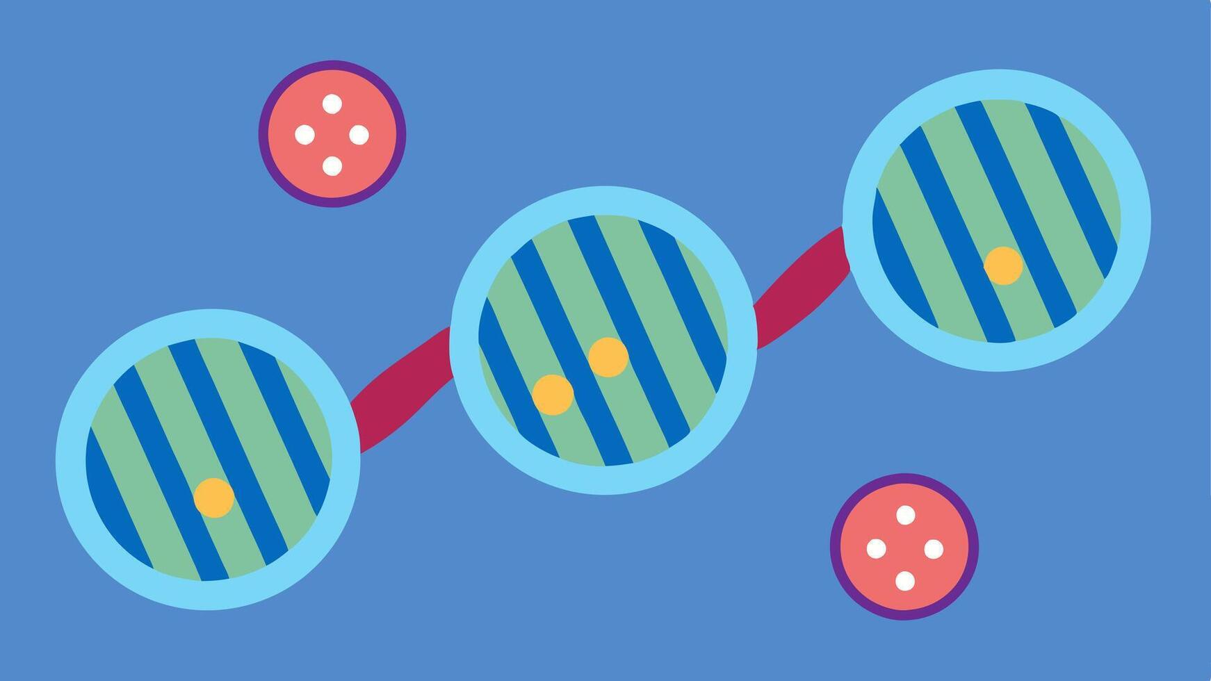 Methylation Markers Small circles representing yl groups attached to a DNA strand emphasizing epigenetic modifications that affect gene activity.. vector