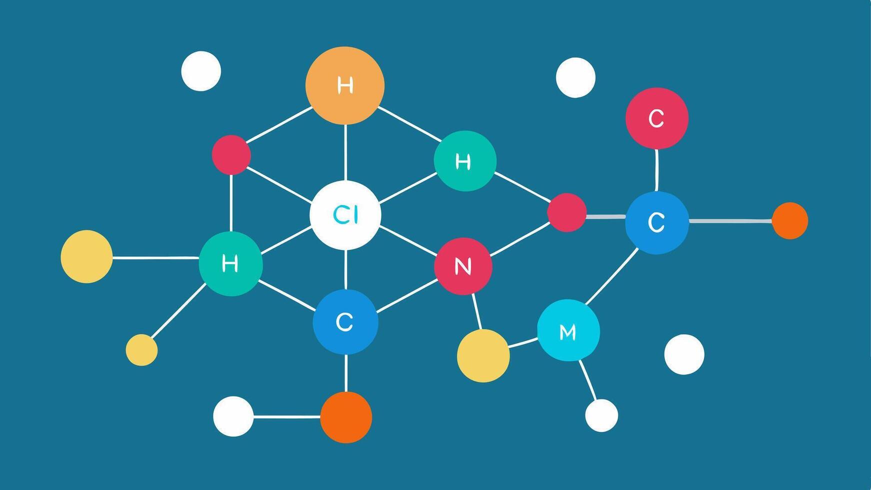 Molecular Structure A stylized molecular structure with labeled atoms depicting the complexity and importance of biomarkers in diagnostics.. vector