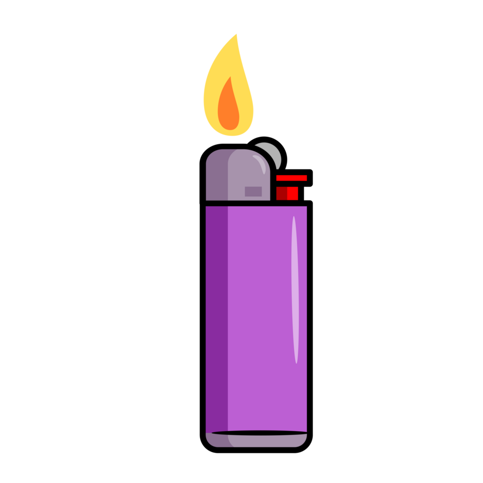 a purple lighter with a yellow flame on it png