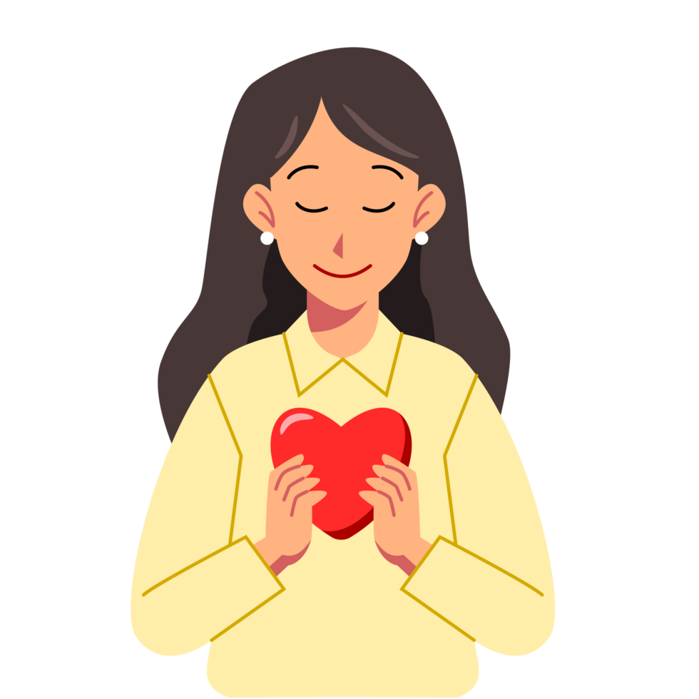 cartoon woman holding heart png