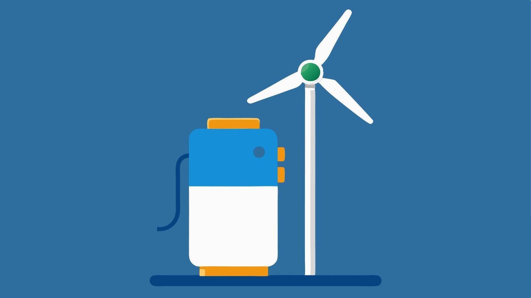 Wind Turbine Charger A portable charger designed like a tiny wind turbine with graphical wind effects showing its renewable energy source.. vector