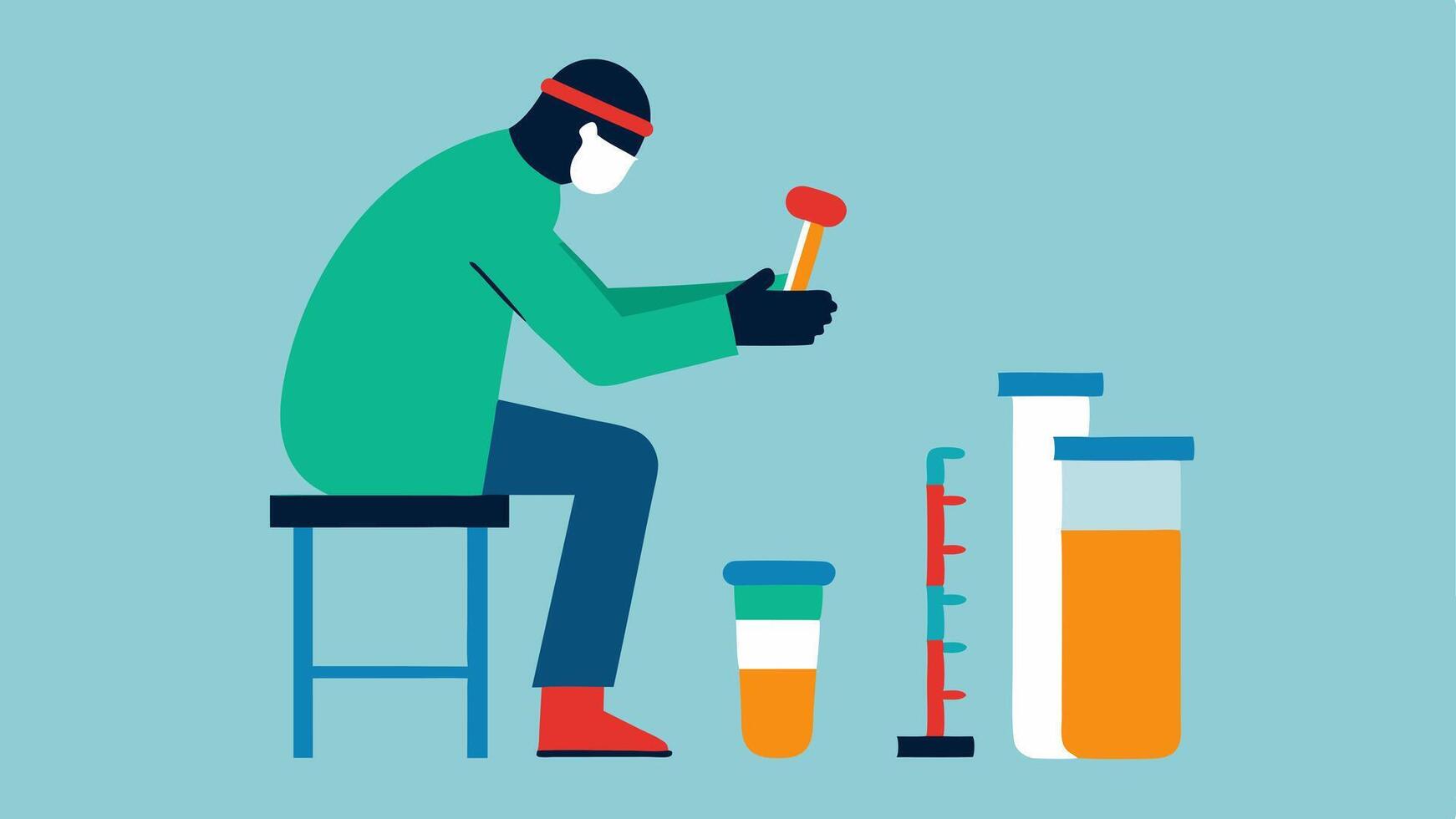 Microbiome Testing Procedure An image displaying a person using a small stool sample collection kit with labeled components nearby like collection tubes and gloves.. vector