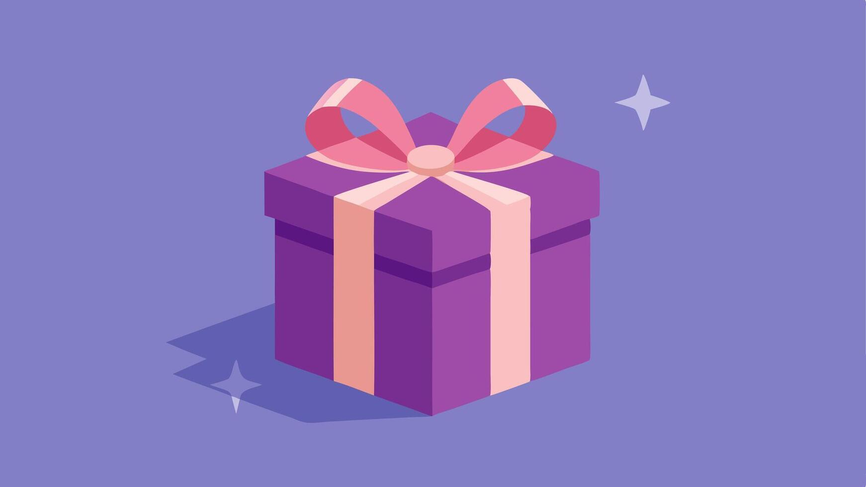 Wrapped Gift Perspective A beautifully wrapped gift box skewed slightly to give a 3D perspective with a shiny bow on top and glitter effects for extra flair.. vector