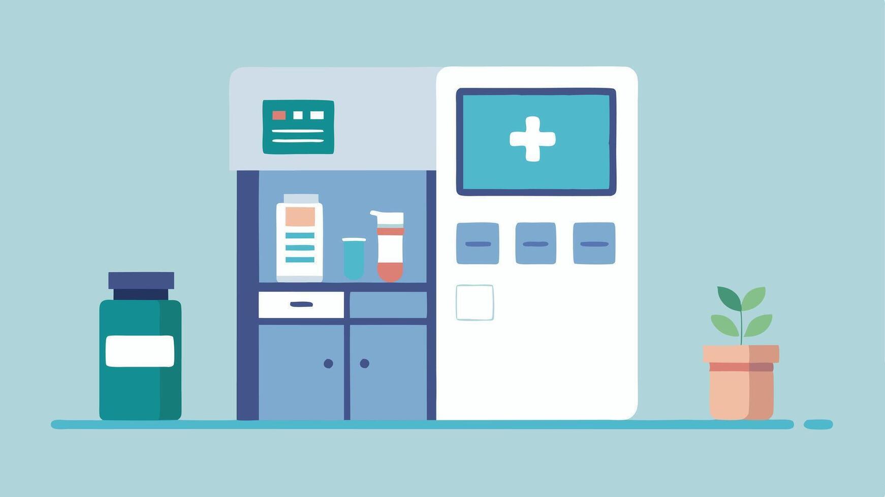 Medication Dispensing Unit A modern automated medication dispensing unit inside the clinic showing how medications are provided efficiently during patient visits.. vector