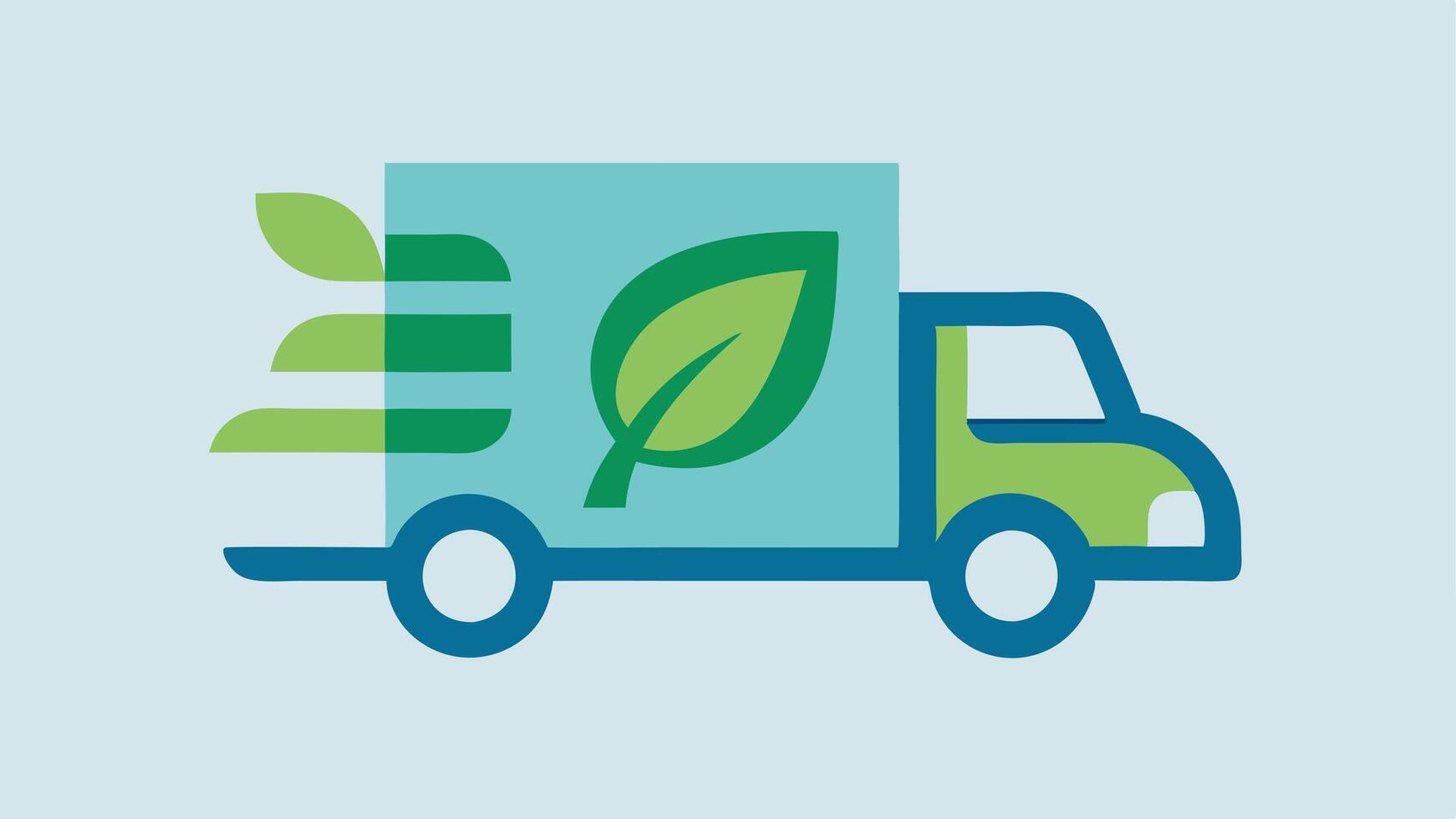 Sustainable Shipping Icon A simplified icon featuring a truck with a leaf on it and arrows suggesting fast and ecofriendly service against a clear sky backdrop.. vector