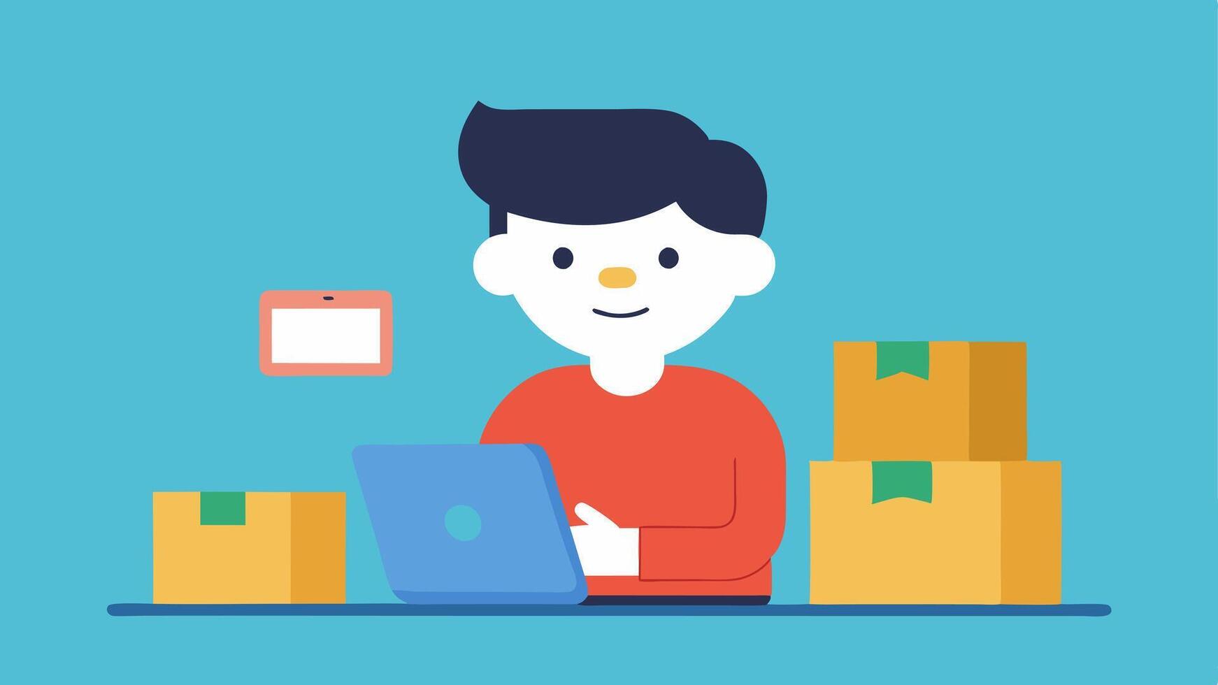 Tech Tutorial A character watching a tutorial on a tablet learning how to set up a new gadget surrounded by unod boxes portraying the learning aspect of unboxing.. vector